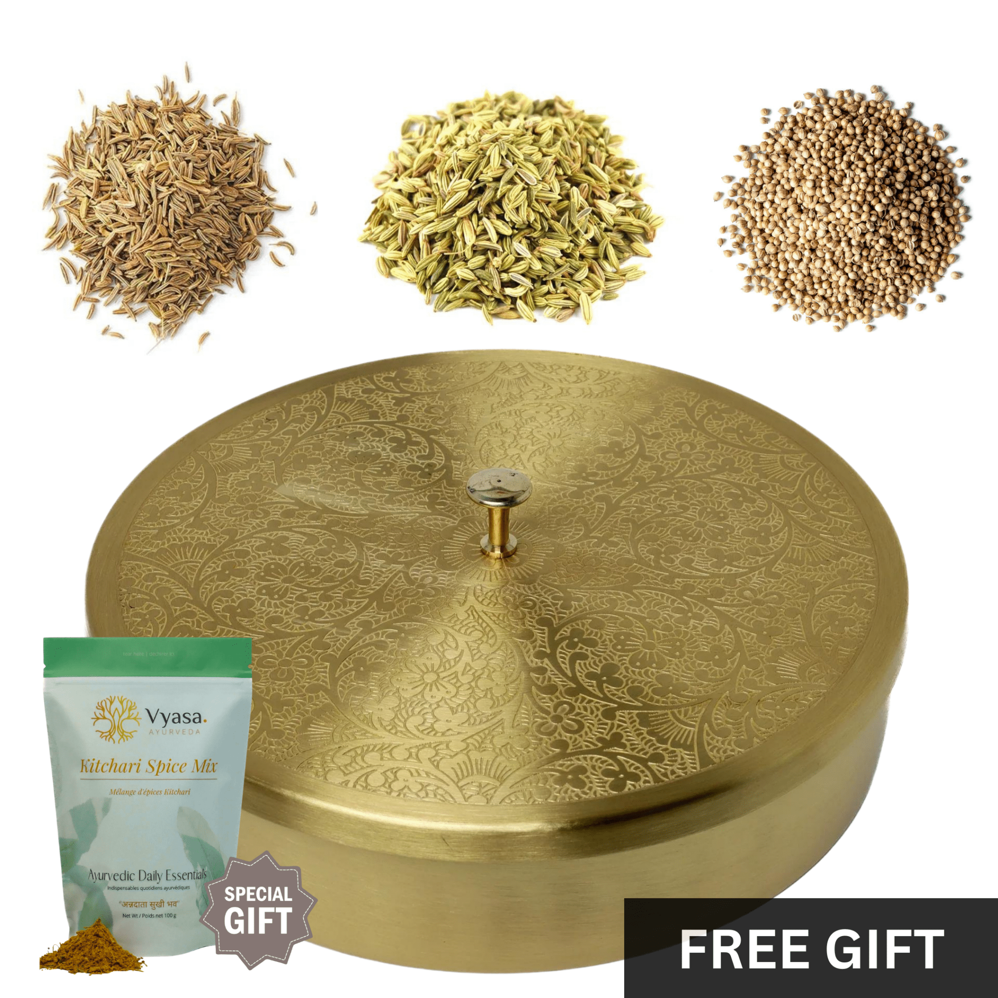 Brass Spice Box + 3 Spices & Gift – 8” Traditional Design – The ...