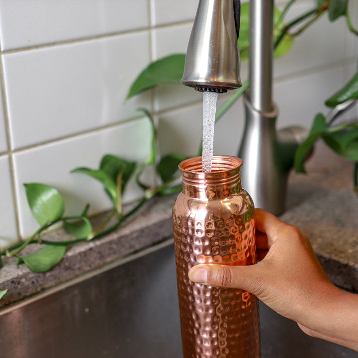 Bouteille D'eau En Cuivre Pur 950 Ml - Design Diamant - Isolée Sous Vide - Bienfaits Ayurvédiques