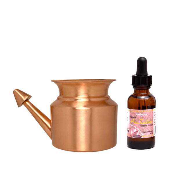 Allergy Farmacy Kit: Copper Neti Pot and Nasal Oil (Cleanse Nasal Passages) - The Ayurveda Shop